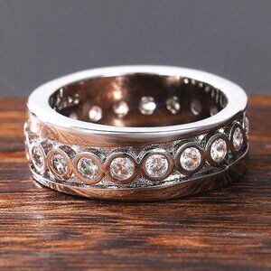 😍925 Sterling Silver Plated Inlaid Eternity CZ Fashion Ring for Women, L060